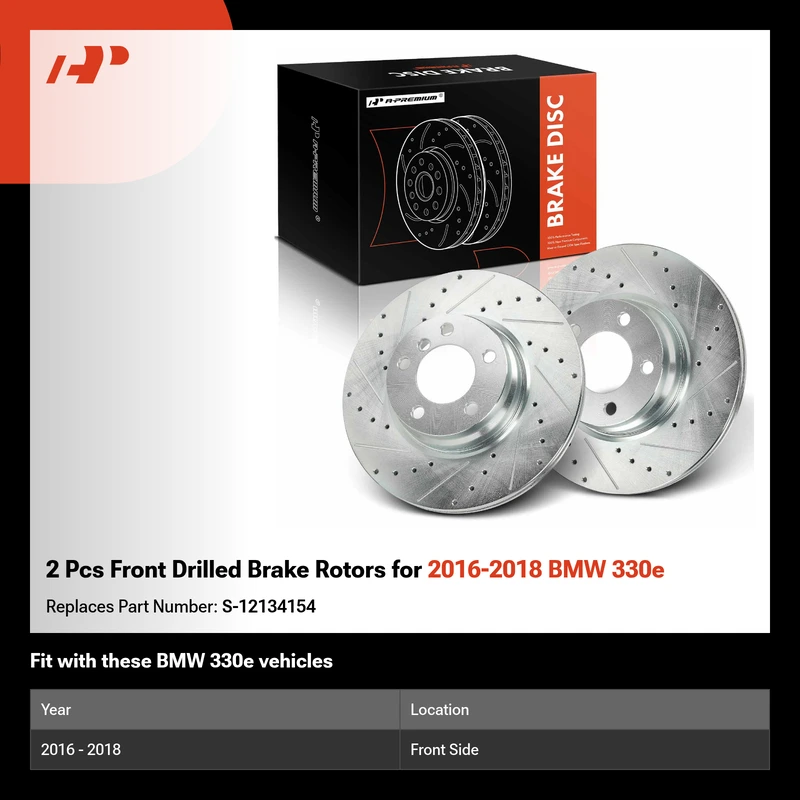 2 Pcs Front Drilled Brake Rotors for 2016-2018 BMW 330e