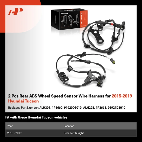 2 Pcs Rear ABS Wheel Speed Sensor Wire Harness for 2015-2019 Hyundai Tucson