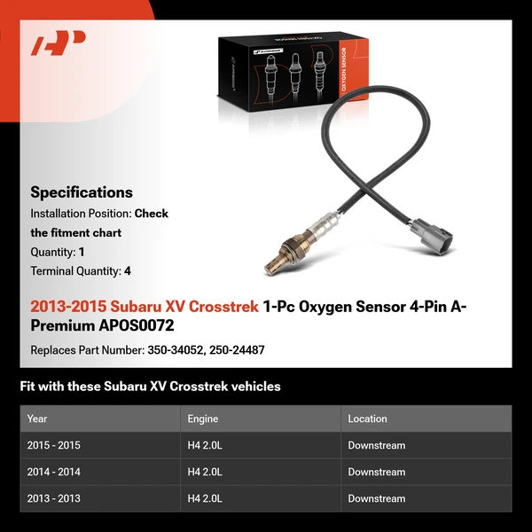 2013-2015 Subaru XV Crosstrek 1-Pc Oxygen Sensor 4-Pin A-Premium APOS0072