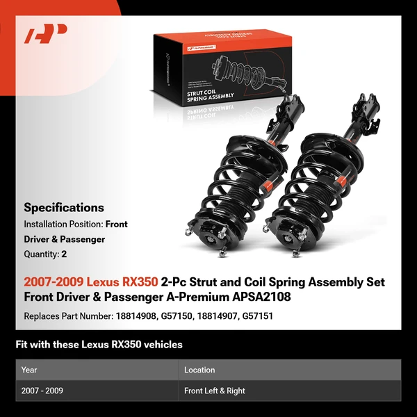 2007-2009 Lexus RX350 2-Pc Strut and Coil Spring Assembly Set Front Driver & Passenger A-Premium APSA2108