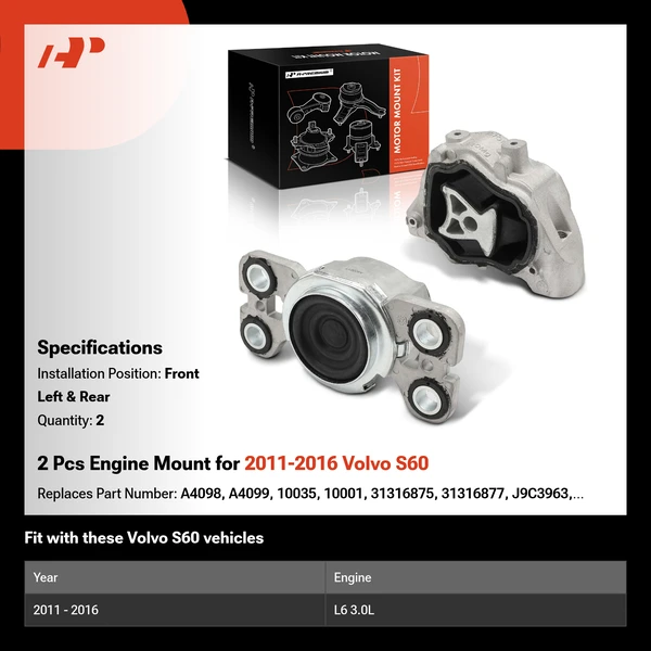 2 Pcs Engine Mount for 2011-2016 Volvo S60