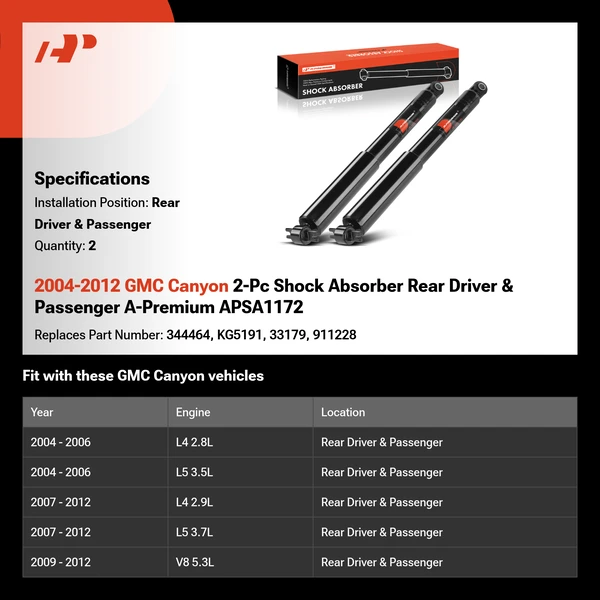 2004-2012 GMC Canyon 2-Pc Shock Absorber Rear Driver & Passenger A-Premium APSA1172