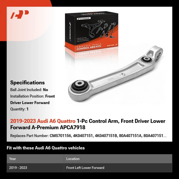 2019-2023 Audi A6 Quattro 1-Pc Control Arm, Front Driver Lower Forward A-Premium APCA7918