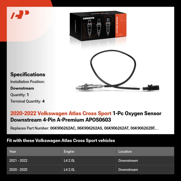 2020-2022 Volkswagen Atlas Cross Sport 1-Pc Oxygen Sensor Downstream 4-Pin A-Premium APOS0603
