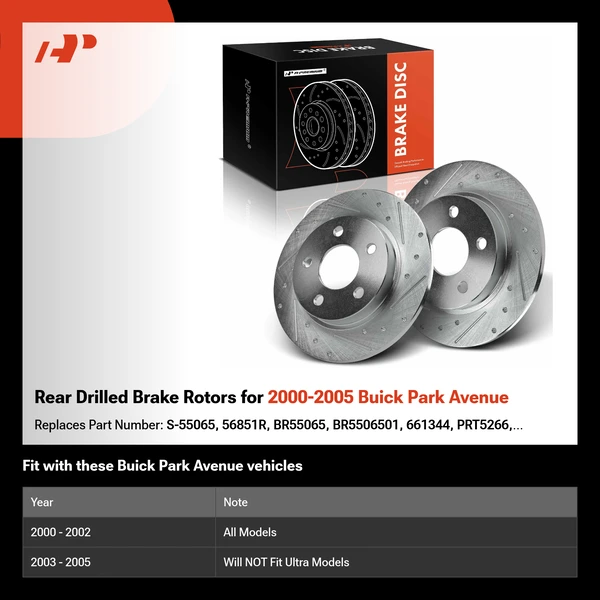 Rear Drilled Brake Rotors for 2000-2005 Buick Park Avenue