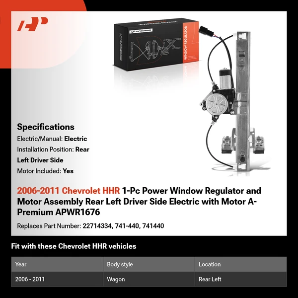 2006-2011 Chevrolet HHR 1-Pc Power Window Regulator and Motor Assembly Rear Left Driver Side Electric with Motor A-Premium APWR1676