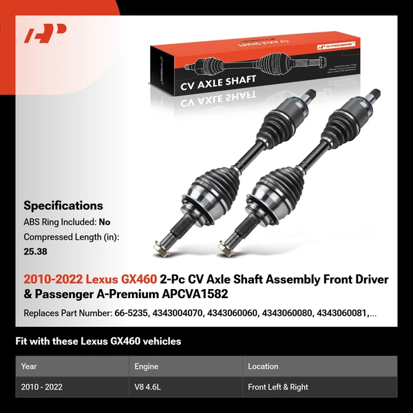 2010-2022 Lexus GX460 2-Pc CV Axle Shaft Assembly Front Driver & Passenger A-Premium APCVA1582
