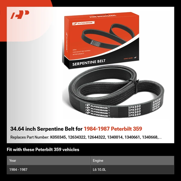 34.64 inch Serpentine Belt for 1984-1987 Peterbilt 359