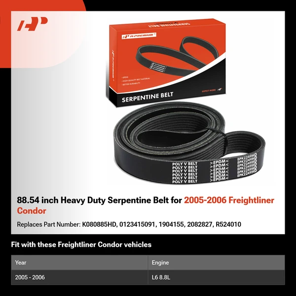 88.54 inch Heavy Duty Serpentine Belt for 2005-2006 Freightliner Condor