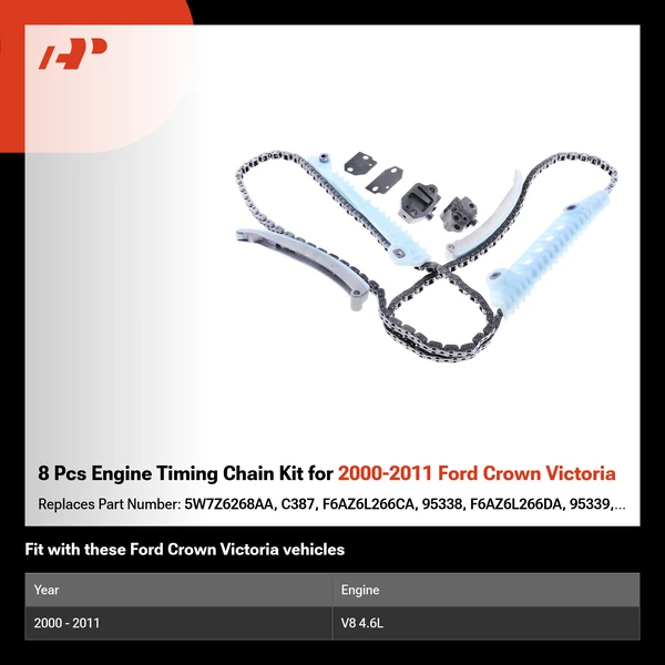 8 Pcs Engine Timing Chain Kit for 2000-2011 Ford Crown Victoria