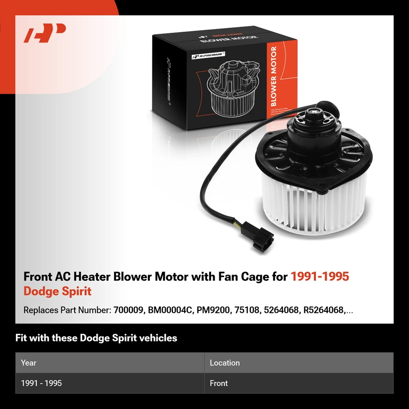 Front AC Heater Blower Motor with Fan Cage for 1991-1995 Dodge Spirit