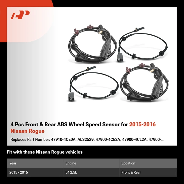 4 Pcs Front & Rear ABS Wheel Speed Sensor for 2015-2016 Nissan Rogue