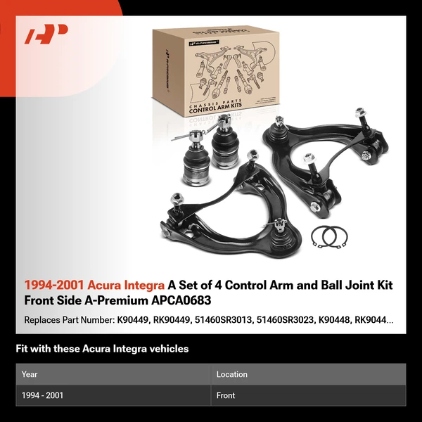 1994-2001 Acura Integra A Set of 4 Control Arm and Ball Joint Kit Front Side A-Premium APCA0683