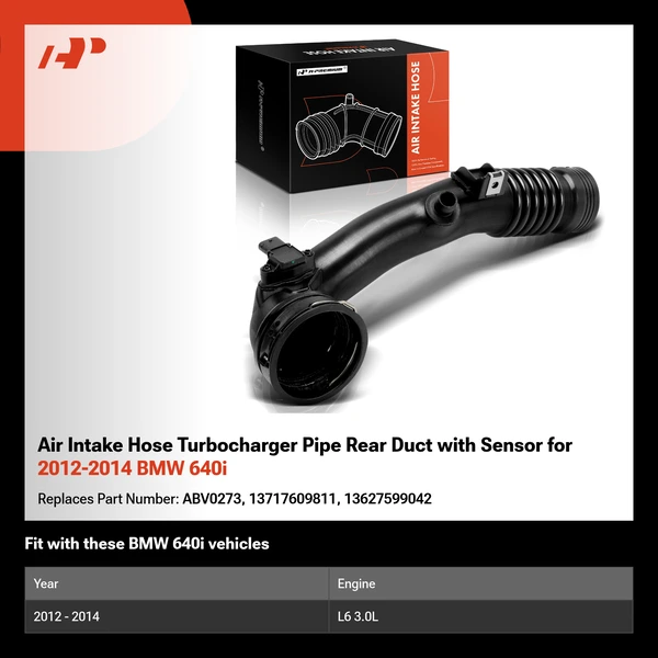 Air Intake Hose Turbocharger Pipe Rear Duct with Sensor for 2012-2014 BMW 640i
