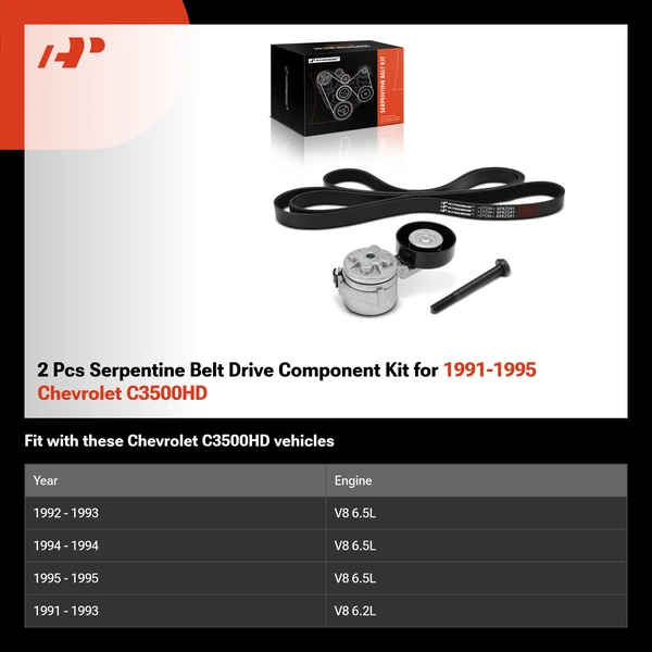 2 Pcs Serpentine Belt Drive Component Kit for 1991-1995 Chevrolet C3500HD