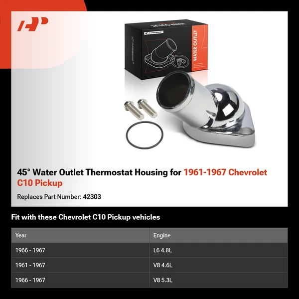 45° Water Outlet Thermostat Housing for 1961-1967 Chevrolet C10 Pickup