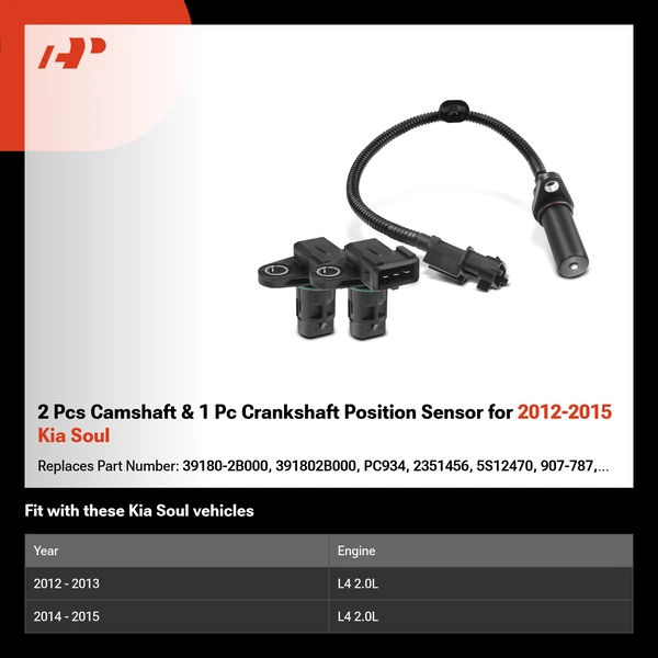 2 Pcs Camshaft & 1 Pc Crankshaft Position Sensor for 2012-2015 Kia Soul