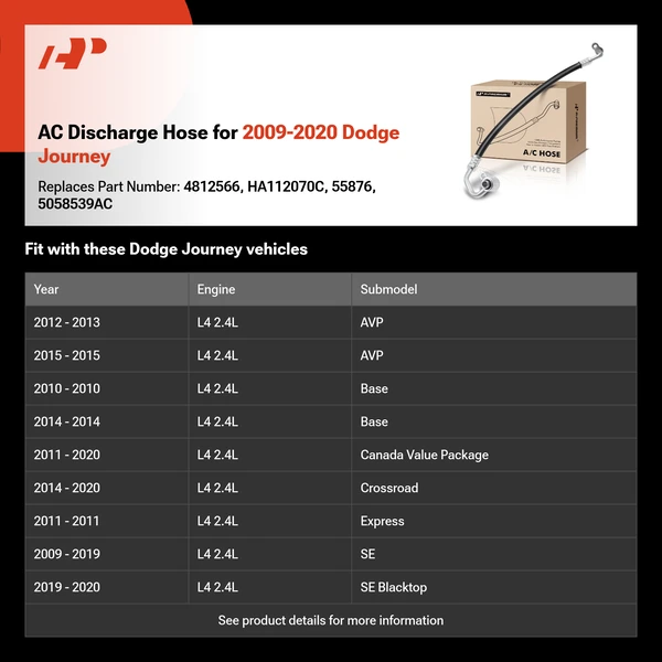AC Discharge Hose for 2009-2020 Dodge Journey