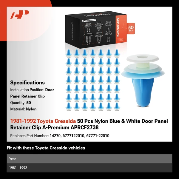 1981-1992 Toyota Cressida 50 Pcs Nylon Blue & White Door Panel Retainer Clip A-Premium APRCF2738