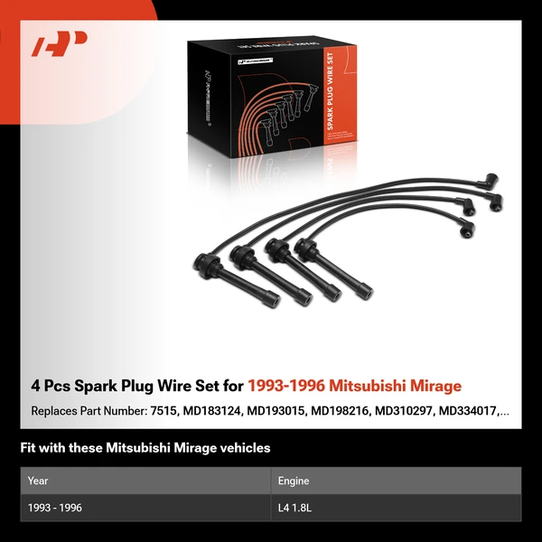 4 Pcs Spark Plug Wire Set for 1993-1996 Mitsubishi Mirage