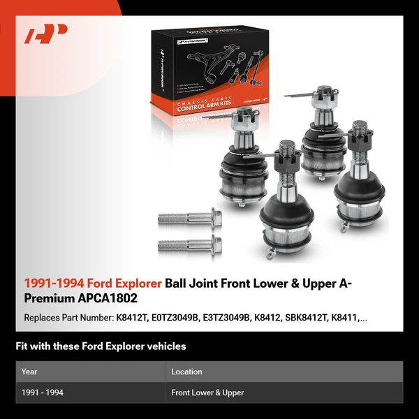 1991-1994 Ford Explorer Ball Joint Front Lower & Upper A-Premium APCA1802