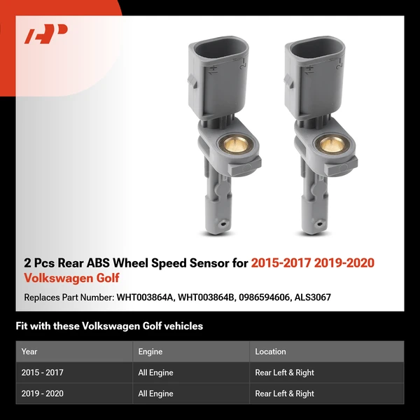 2 Pcs Rear ABS Wheel Speed Sensor for 2015-2017 2019-2020 Volkswagen Golf
