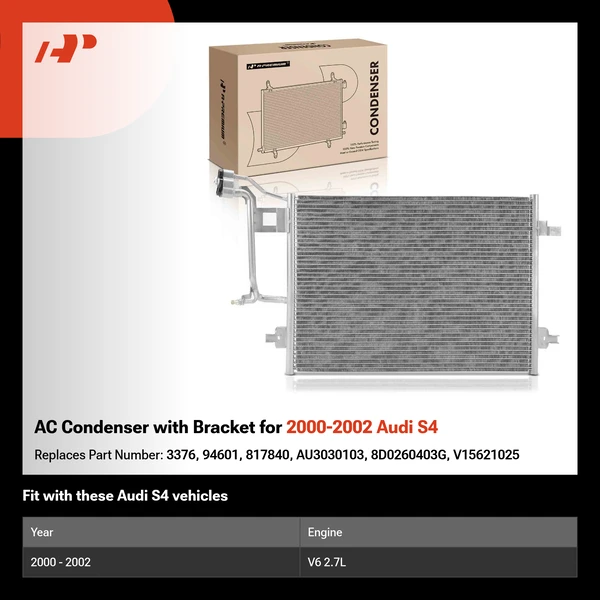 AC Condenser with Bracket for 2000-2002 Audi S4