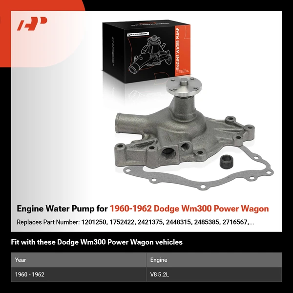 Engine Water Pump for 1960-1962 Dodge Wm300 Power Wagon