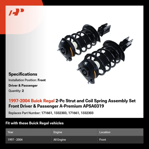 1997-2004 Buick Regal 2-Pc Strut and Coil Spring Assembly Set Front Driver & Passenger A-Premium APSA0319