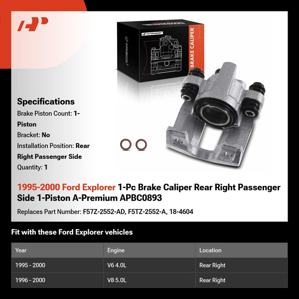 1995-2000 Ford Explorer 1-Pc Brake Caliper Rear Right Passenger Side 1-Piston A-Premium APBC0893