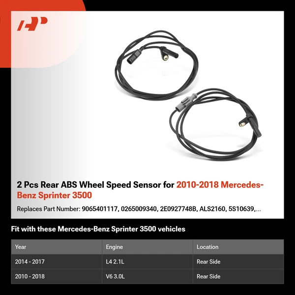 2 Pcs Rear ABS Wheel Speed Sensor for 2010-2018 Mercedes-Benz Sprinter 3500
