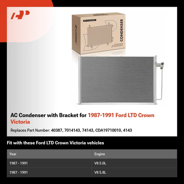AC Condenser with Bracket for 1987-1991 Ford LTD Crown Victoria