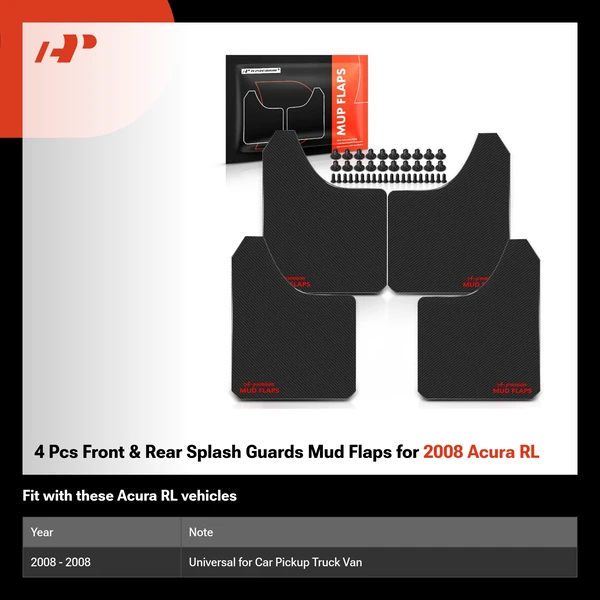 4 Pcs Front & Rear Splash Guards Mud Flaps for 2008 Acura RL