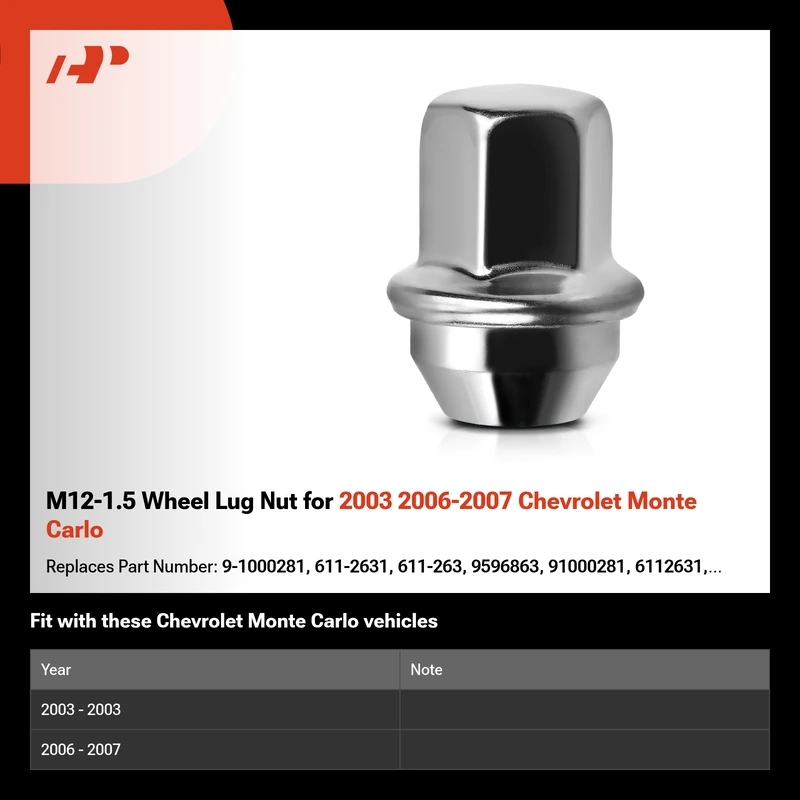 M12-1.5 Wheel Lug Nut for 2003 2006-2007 Chevrolet Monte Carlo
