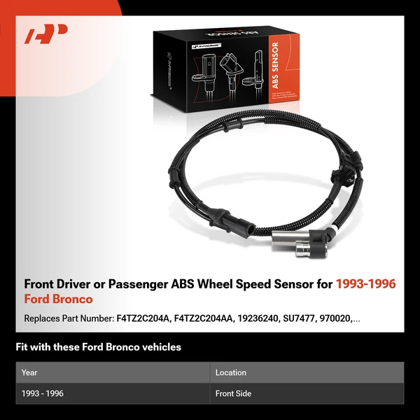 Front Driver or Passenger ABS Wheel Speed Sensor for 1993-1996 Ford Bronco