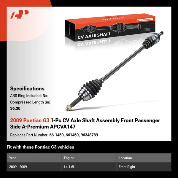 2009 Pontiac G3 1-Pc CV Axle Shaft Assembly Front Passenger Side A-Premium APCVA147