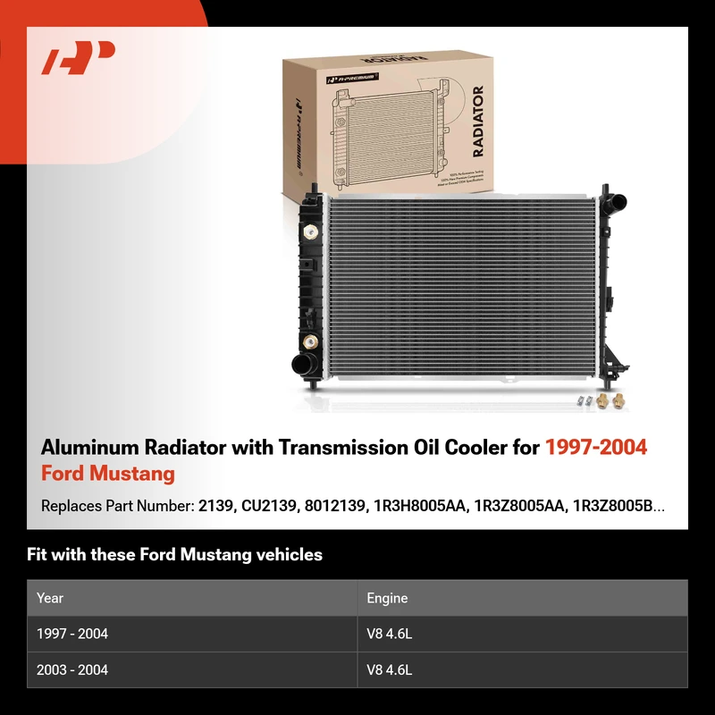 Aluminum Radiator with Transmission Oil Cooler for 1997-2004 Ford Mustang