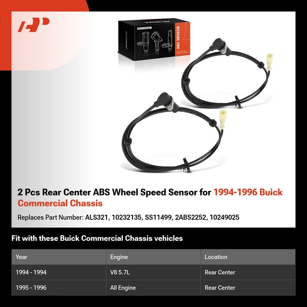 2 Pcs Rear Center ABS Wheel Speed Sensor for 1994-1996 Buick Commercial Chassis