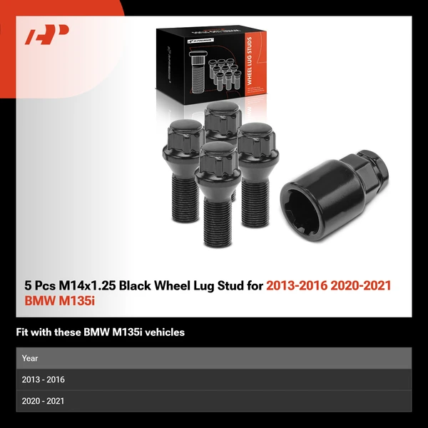 5 Pcs M14x1.25 Black Wheel Lug Stud for 2013-2016 2020-2021 BMW M135i
