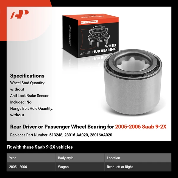 Rear Driver or Passenger Wheel Bearing for 2005-2006 Saab 9-2X