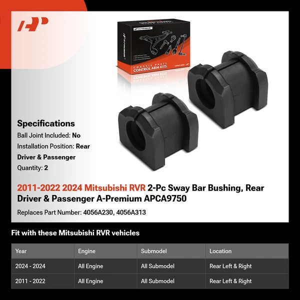2011-2022 2024 Mitsubishi RVR 2-Pc Sway Bar Bushing, Rear Driver & Passenger A-Premium APCA9750