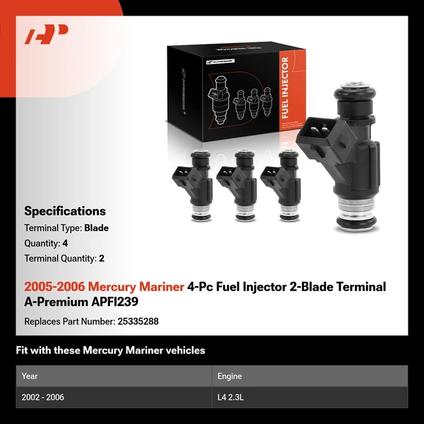 2005-2006 Mercury Mariner 4-Pc Fuel Injector 2-Blade Terminal A-Premium APFI239