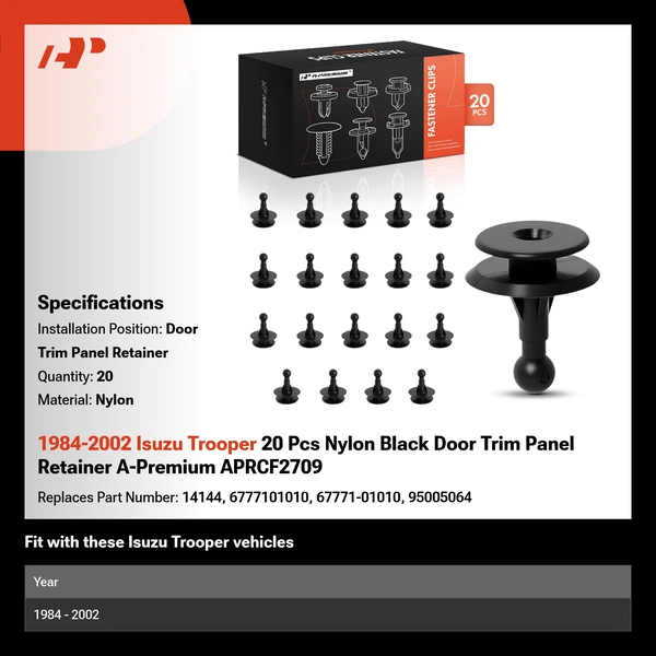 1984-2002 Isuzu Trooper 20 Pcs Nylon Black Door Trim Panel Retainer A-Premium APRCF2709