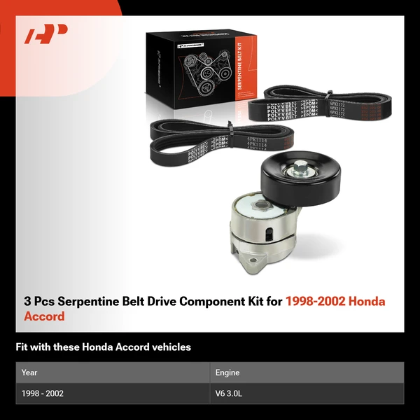 3 Pcs Serpentine Belt Drive Component Kit for 1998-2002 Honda Accord