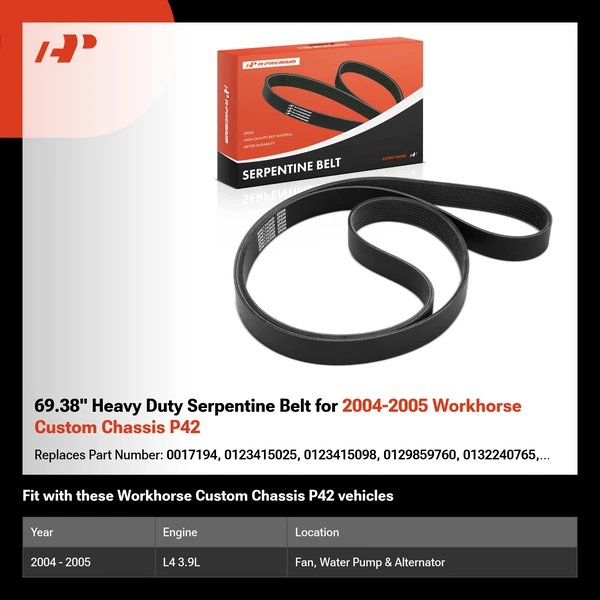 69.38" Heavy Duty Serpentine Belt for 2004-2005 Workhorse Custom Chassis P42