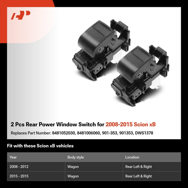 2 Pcs Rear Power Window Switch for 2008-2015 Scion xB