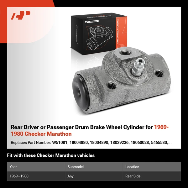 Rear Driver or Passenger Drum Brake Wheel Cylinder for 1969-1980 Checker Marathon