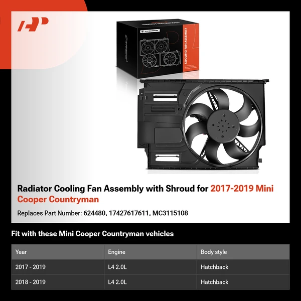 Radiator Cooling Fan Assembly with Shroud for 2017-2019 Mini Cooper Countryman