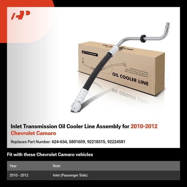 Inlet Transmission Oil Cooler Line Assembly for 2010-2012 Chevrolet Camaro