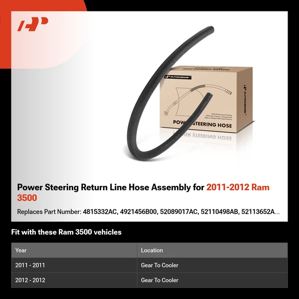 Power Steering Return Line Hose Assembly for 2011-2012 Ram 3500